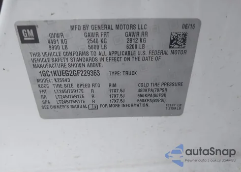 2016 Chevrolet Silverado 2500Hd Wt from USA, damaged, VIN 1GC1KUEG2GF229363